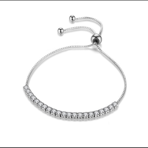 Silver CZ adjustable 1/2 moon tennis bracelet - Picture 4 of 4
